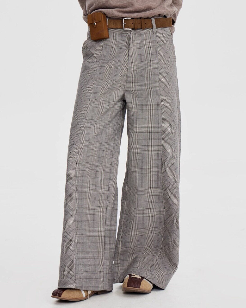 PLAID WIDE LEG TROUSERS
