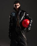 CRACKED LEATHER CROPPED BIKER JACKET