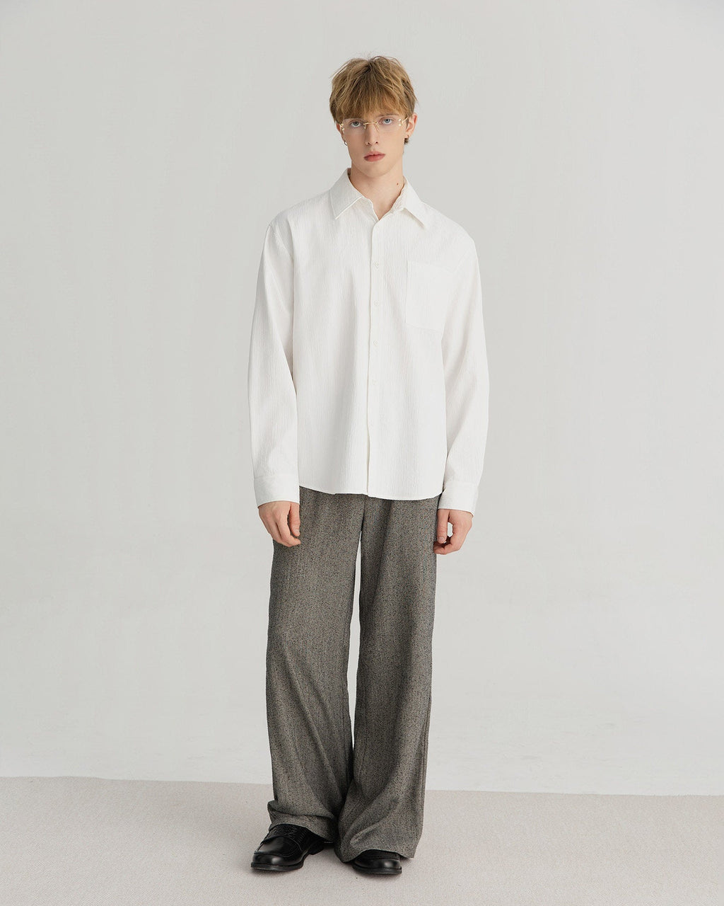 XEQUATION BLACK WHITE TEXTURED SHIRT