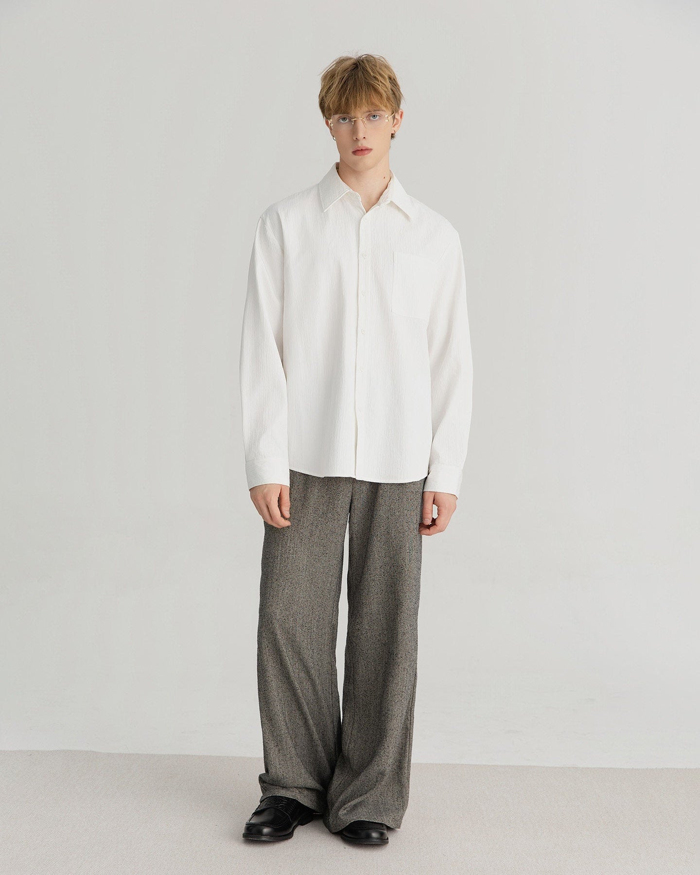 XEQUATION BLACK WHITE TEXTURED SHIRT