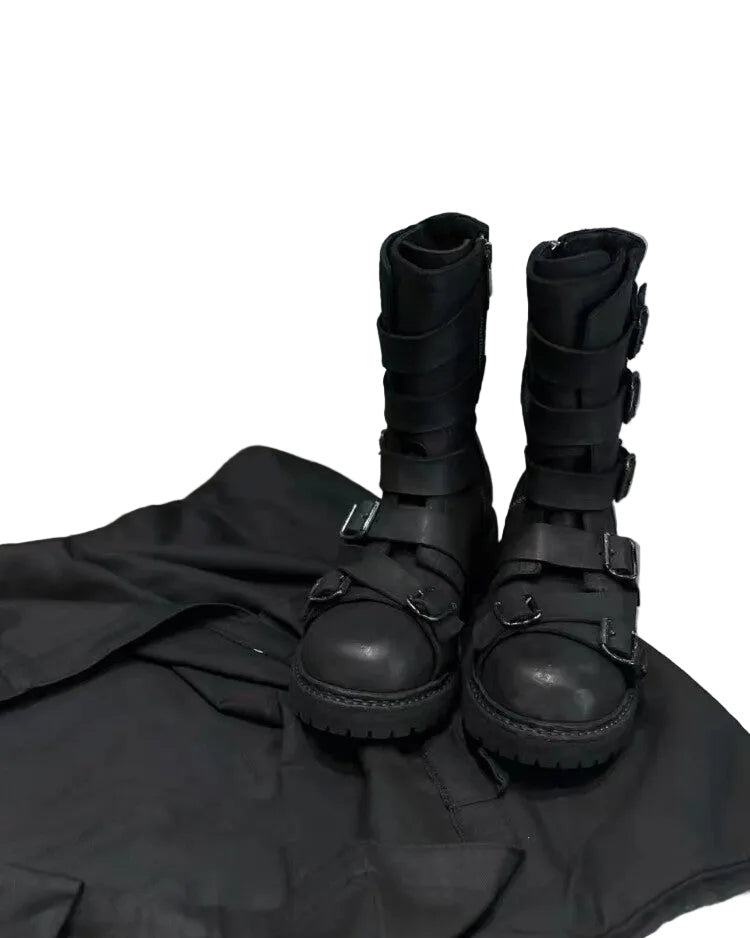 BLACK STRAP BIKER WORK BOOTS