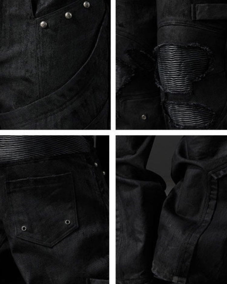 WAXED DESTROYED BIKER JEANS