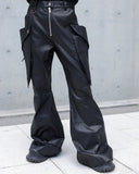 WAXED LEATHER CARGO FLARE PANTS