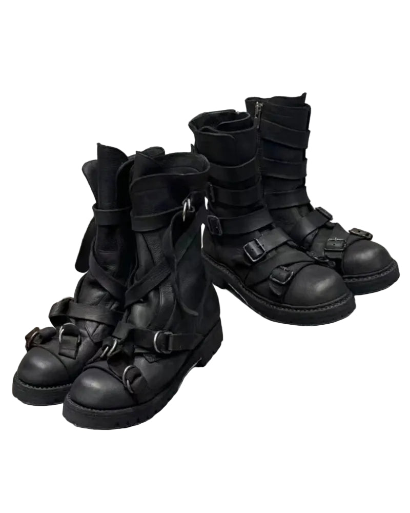 BLACK STRAP BIKER WORK BOOTS