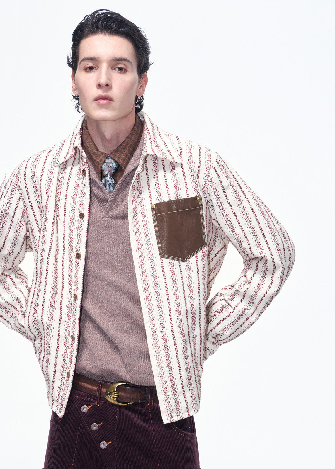 SCRIPT-X STRIPE EMBROID SHIRT