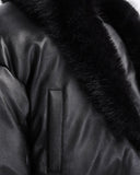 OFF/SC FUR COLLAR CROPPED LEATHER PUFFER JACKET