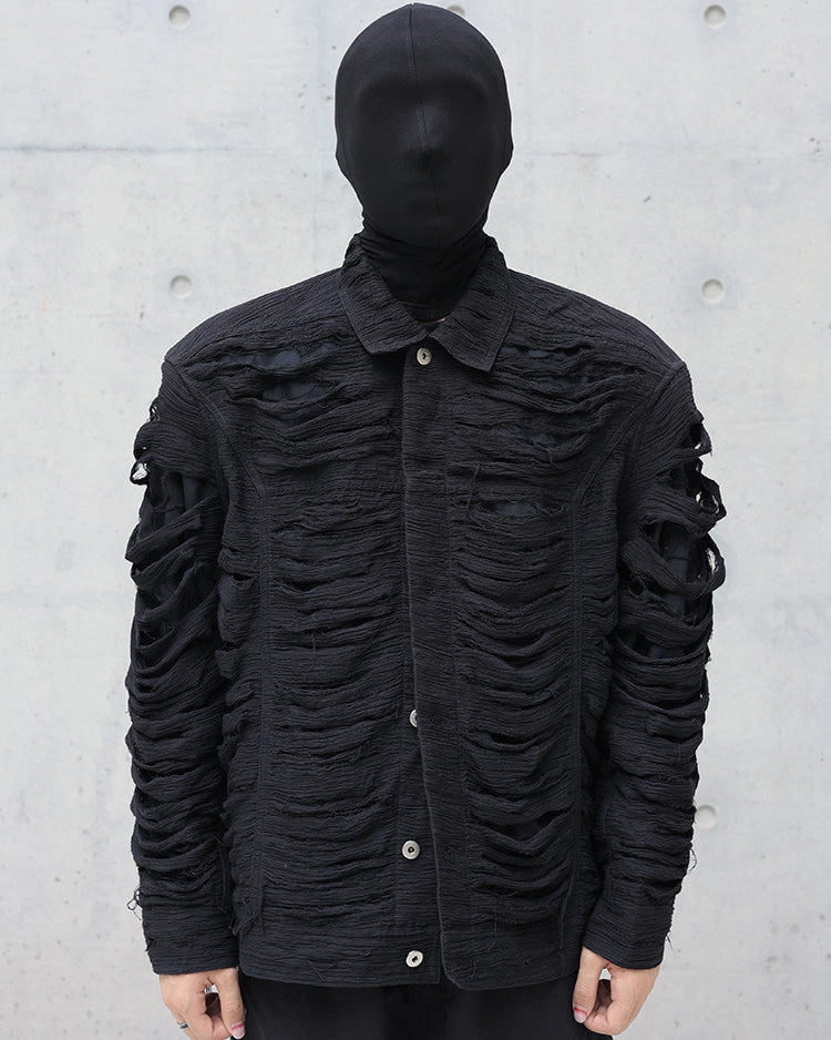 Double Layer Distressed Fringe Opium Jacket