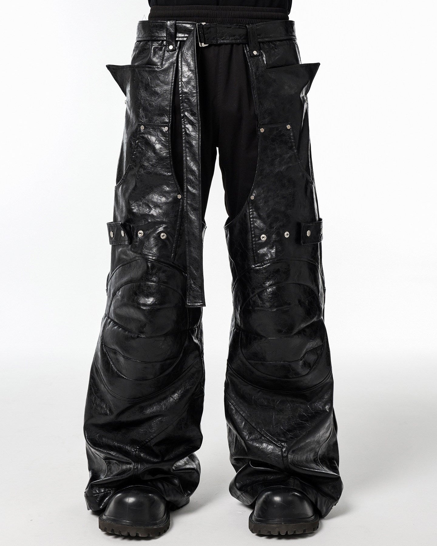 BLACK BIKER LEATHER PANTS