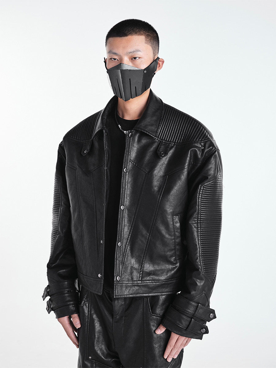 OFF/SC TEXTURED AVANT-GARDE HIGH WAIST BIKER JACKET
