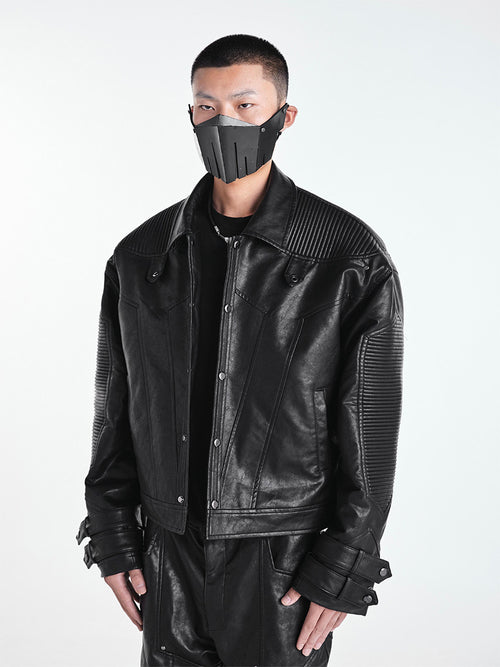 25AW SSIN7 TEXTURED AVANT-GARDE HIGH WAIST BIKER JACKET