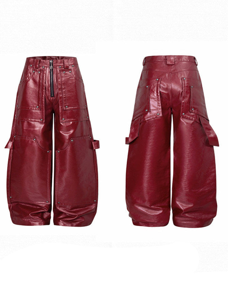 RED LIQUID METAL WIDE CARGO JEANS