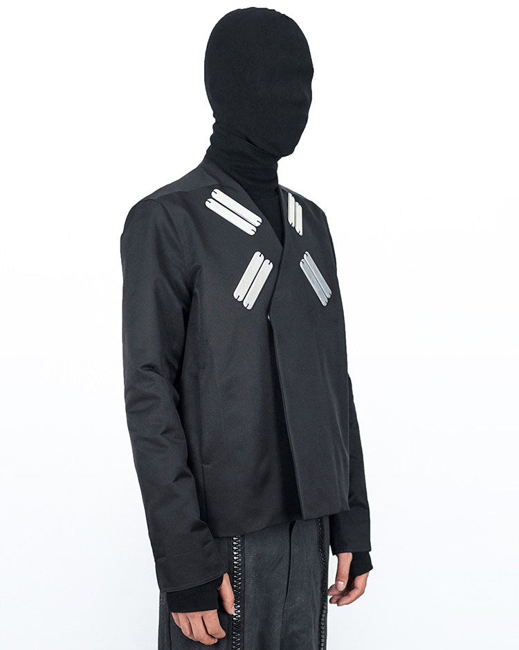 TECH CROPPED METAL PATCH DARK BIKER JACKET