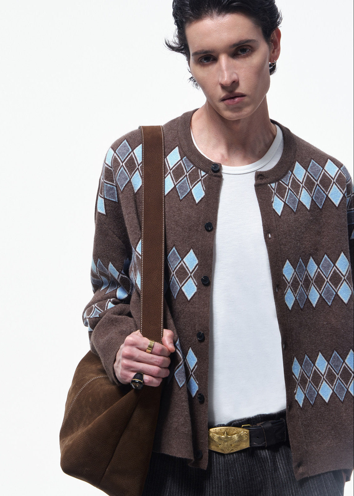 SCRIPT-X ARGYLE ZIP WOOL CARDIGAN