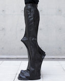 BLACK WAXED FLARE LEATHER PANTS