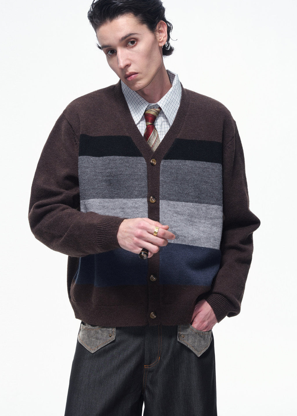 SCRIPT-X STRIPE WOOL CARDIGAN