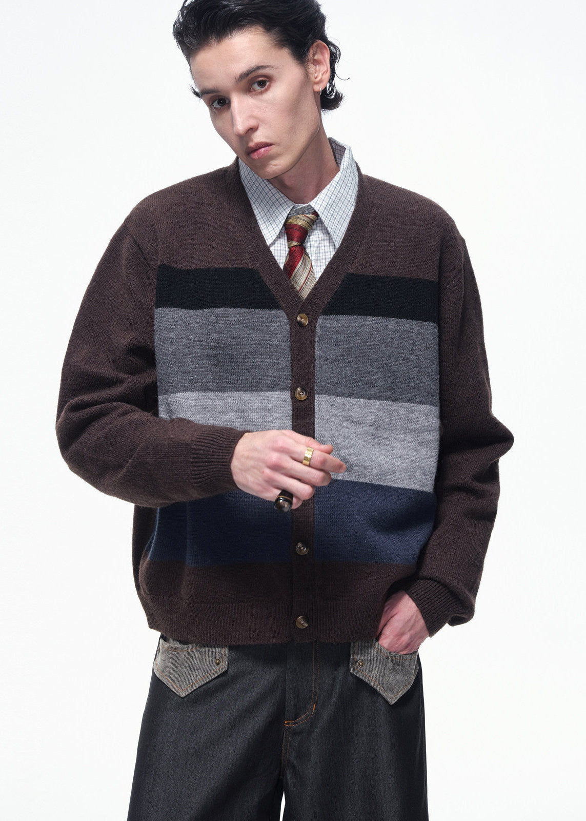 SCRIPT-X STRIPE WOOL CARDIGAN