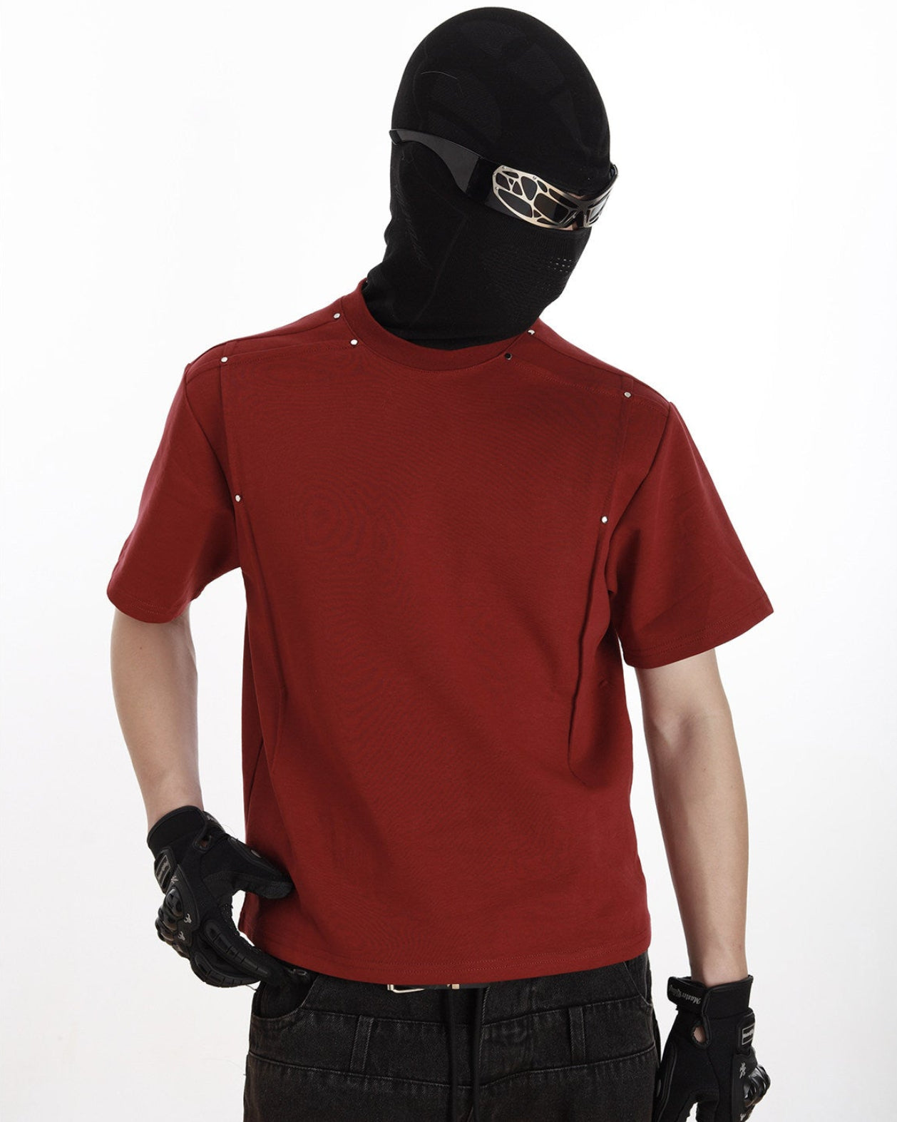 STUDDED DECONSTRUCTED SLIM FIT CREW TEE