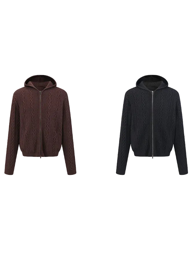 SCRIPT-X CABLE ZIP HOOD SWEATER