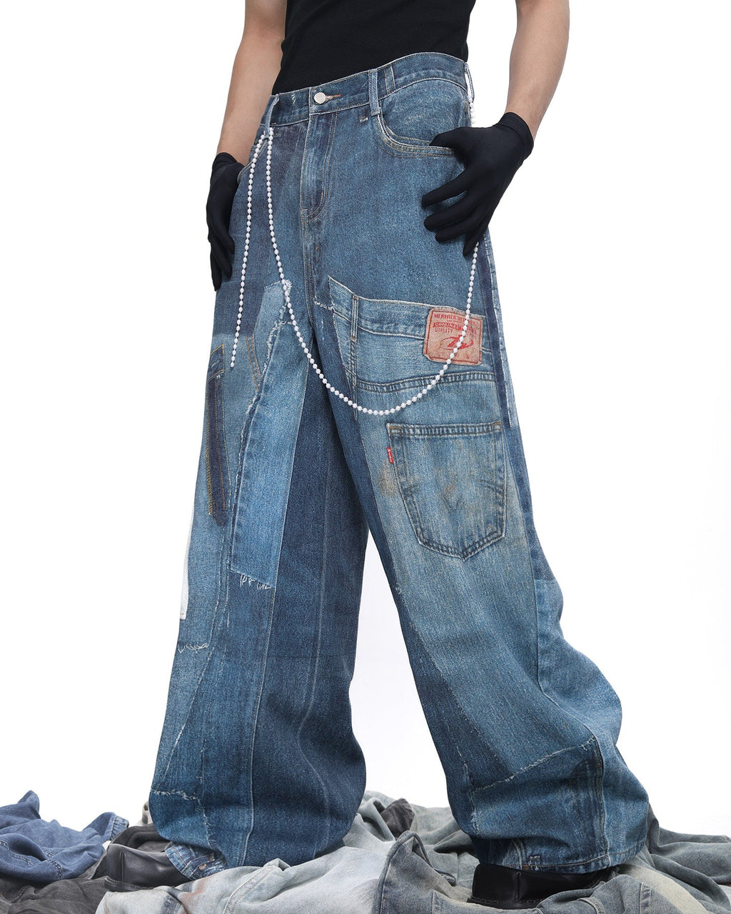 PATCH PRINT WIDE JEANS