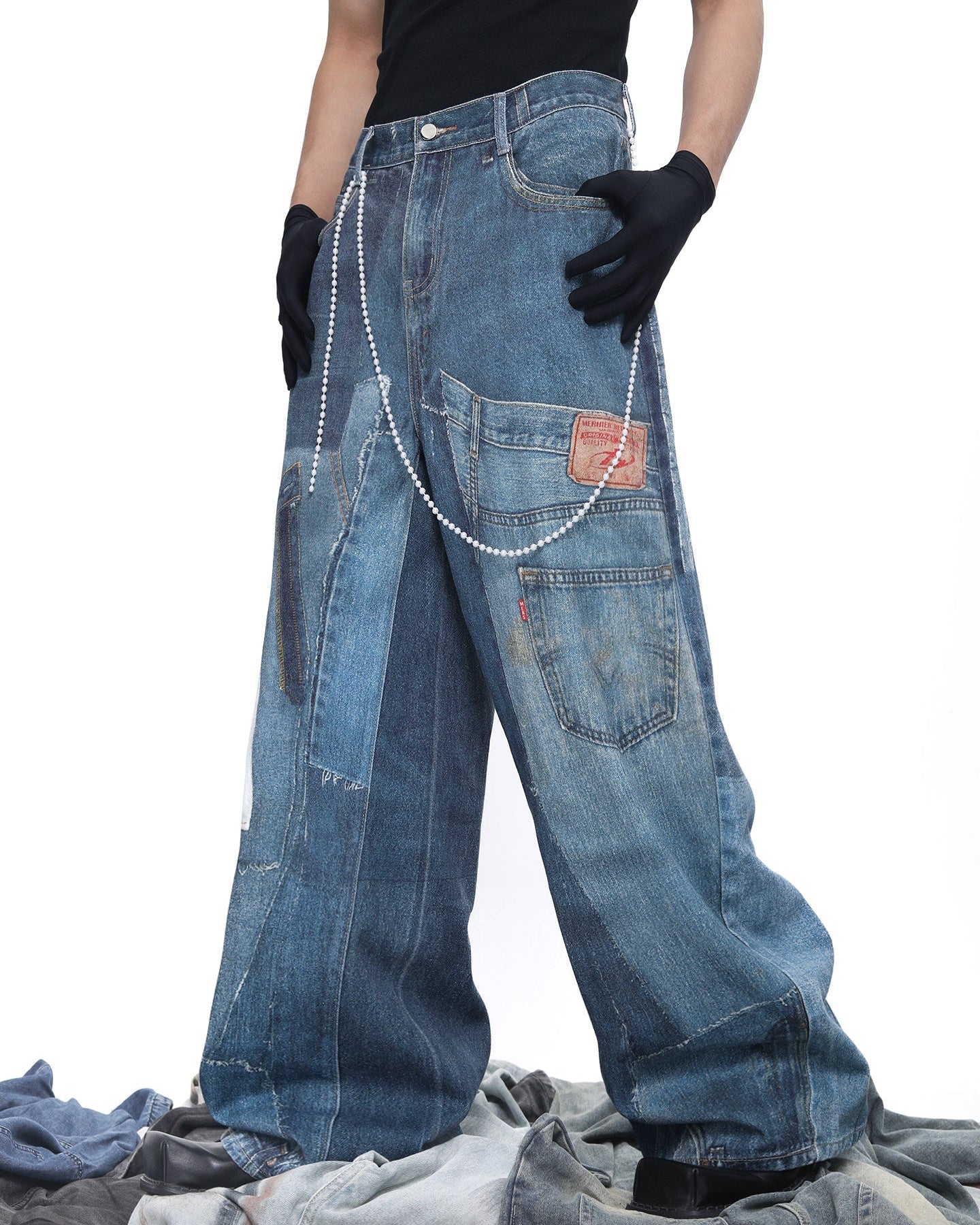 PATCH PRINT WIDE JEANS
