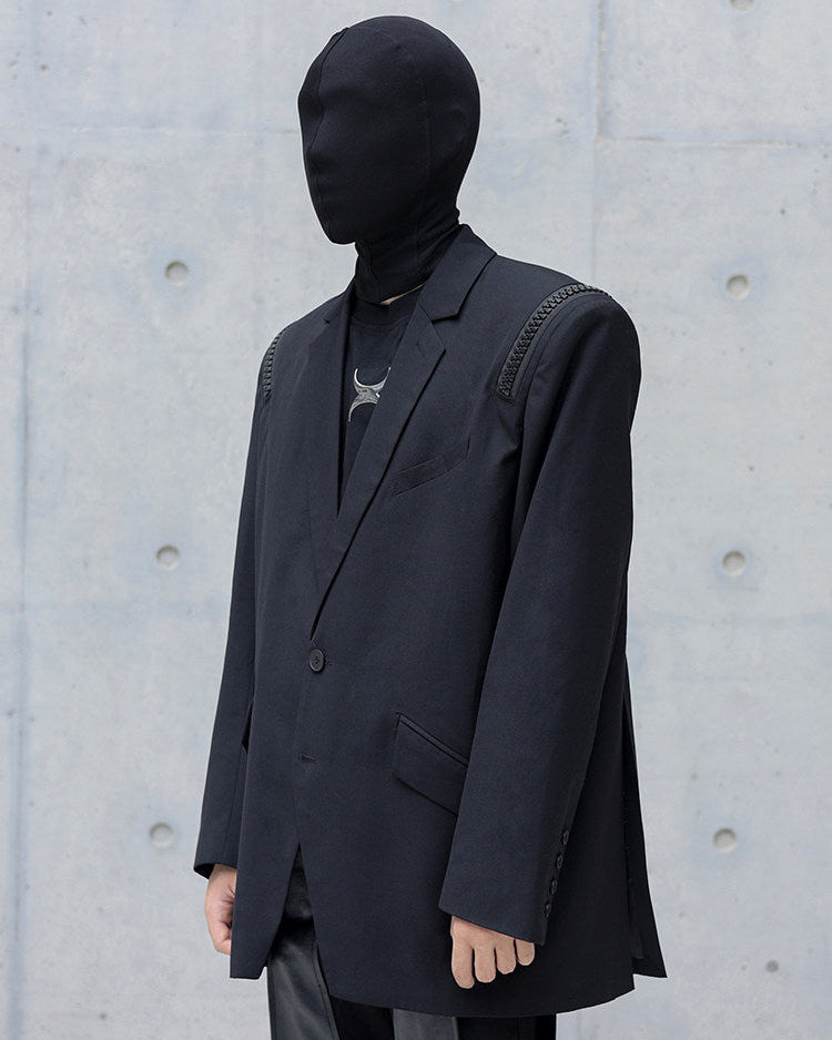 NICHE PADDED SHOULDER ZIP BLAZER