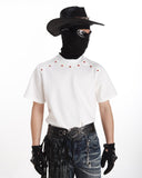 COLLAR RED STUDDED CREW NECK TEE