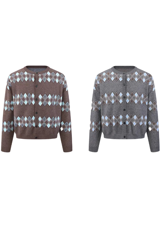 SCRIPT-X ARGYLE ZIP WOOL CARDIGAN