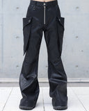 WAXED LEATHER CARGO FLARE PANTS