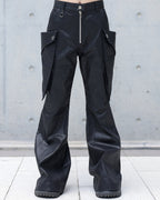 WAXED LEATHER CARGO FLARE PANTS