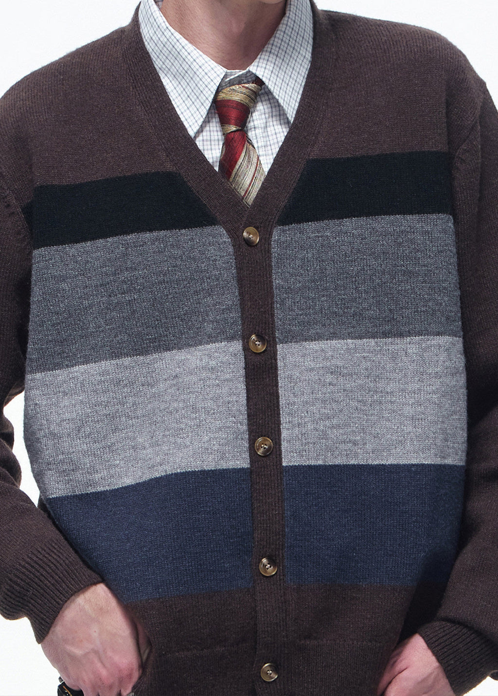 SCRIPT-X STRIPE WOOL CARDIGAN