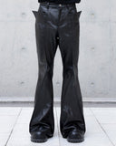 BLACK WAXED FLARE LEATHER PANTS