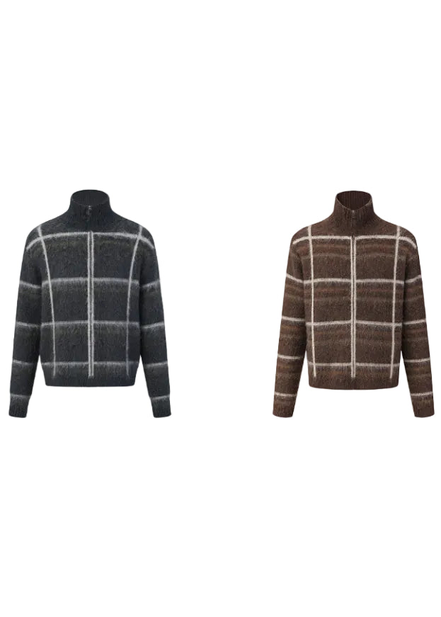 SCRIPT-X PLAID ZIP SWEATER