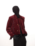 LUXURY COURT EMBROIDERED VELVET CROPPED PADDED JACKET