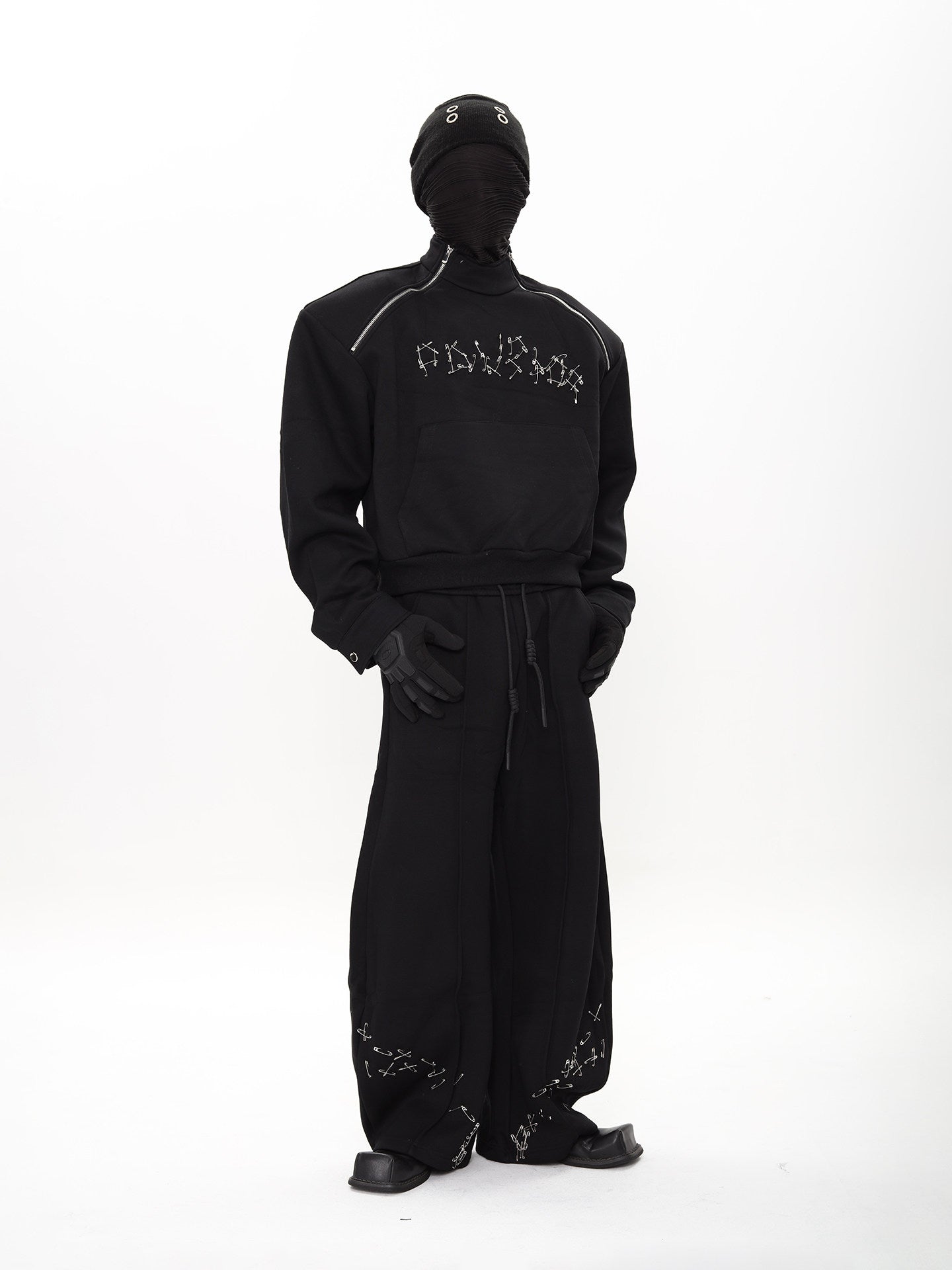 AVANT-GARDE PIN DETAIL ZIP HOODIE