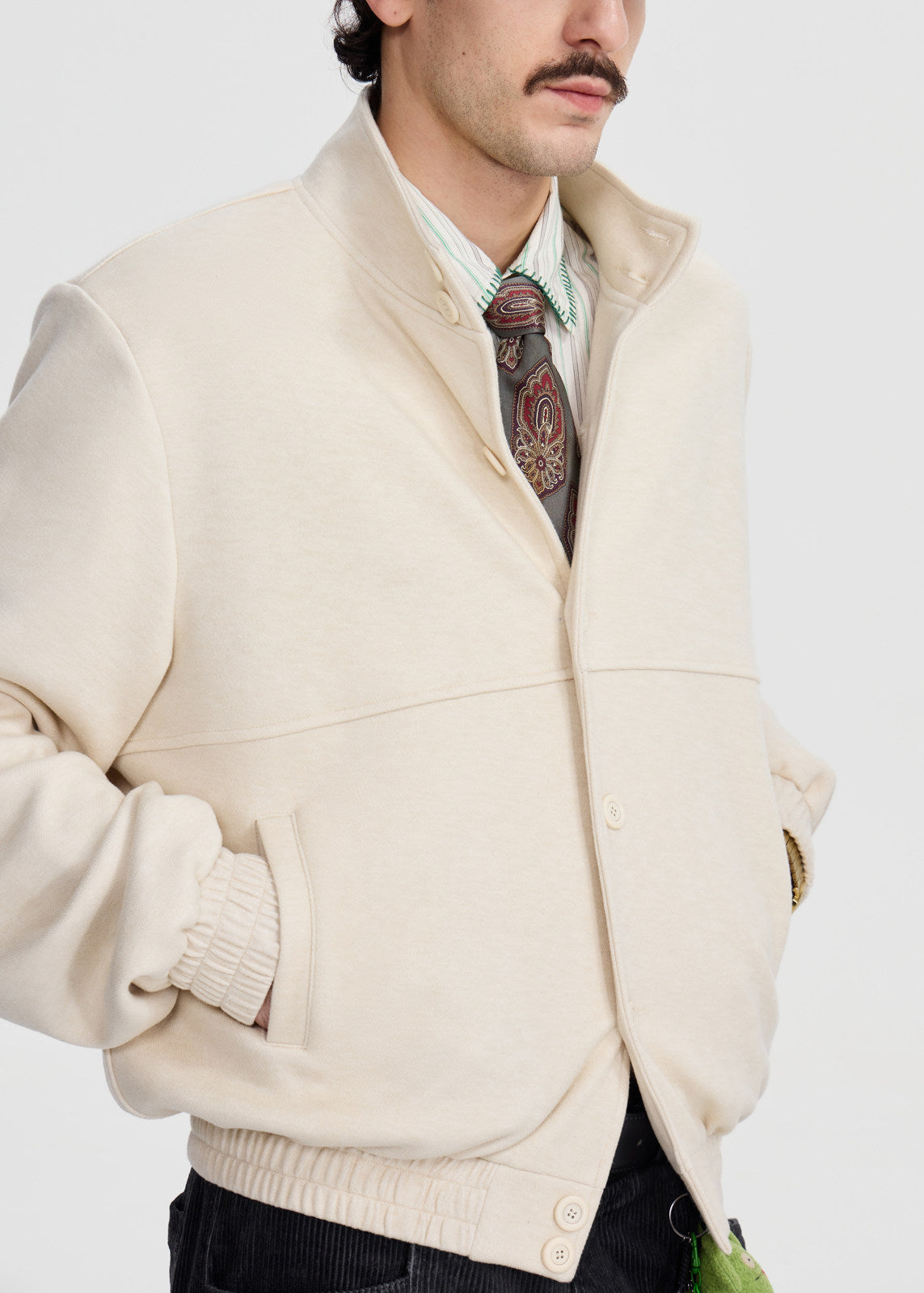 Cream Cropped Stand Collar Jacket | OFFCULTURE