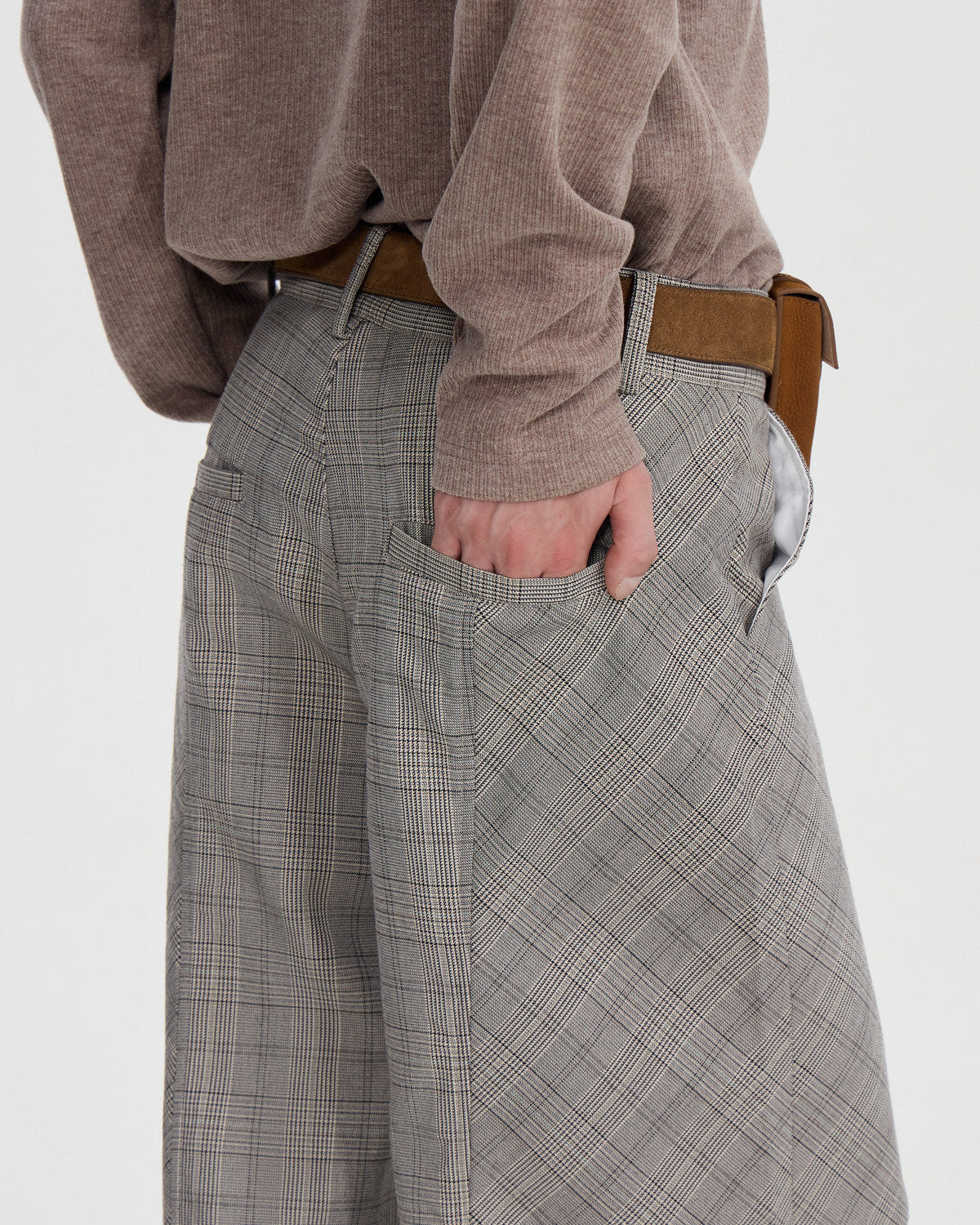 PLAID WIDE LEG TROUSERS