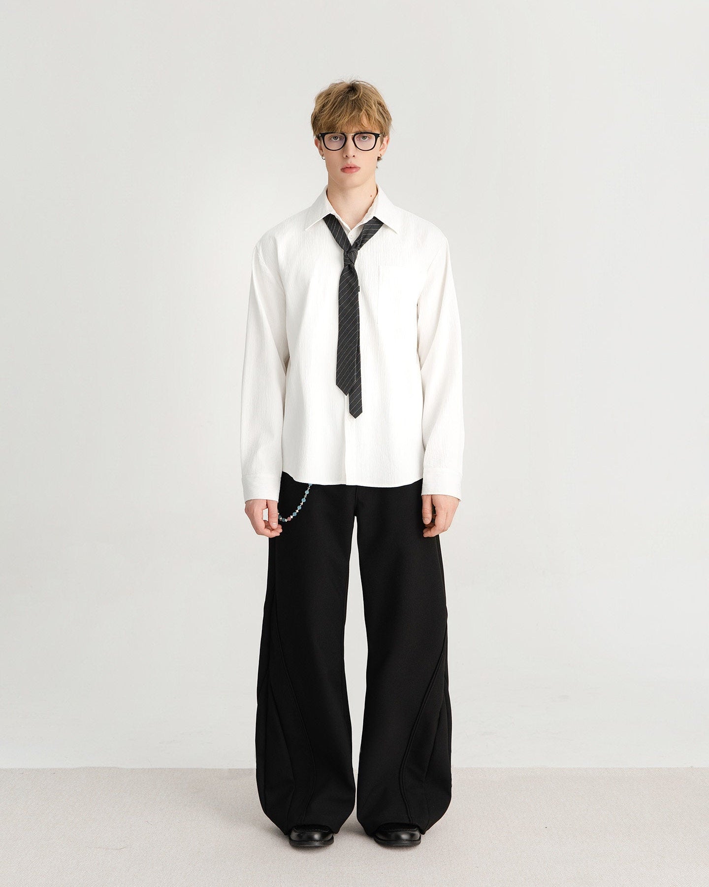XEQUATION BLACK WHITE TEXTURED SHIRT