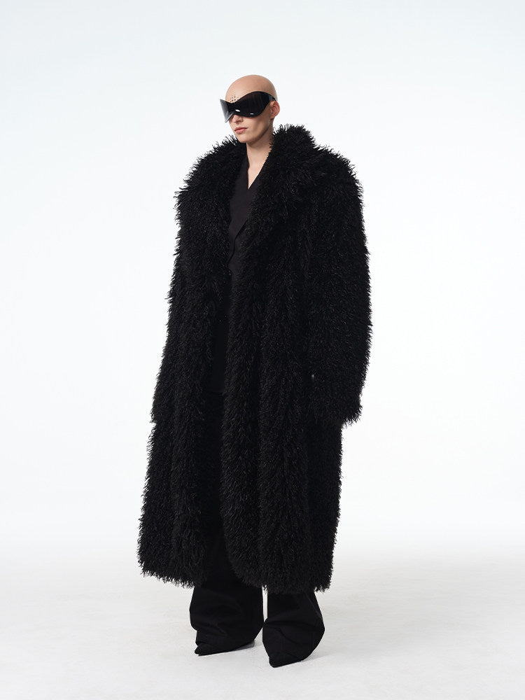 ECLIPSE oversized black long-pile faux-fur coat, additional product photograph 4 | OFFCULTURE®