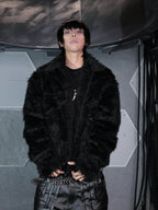 OFF/SC BLACK BEAR FAUX FUR BIKER JACKET