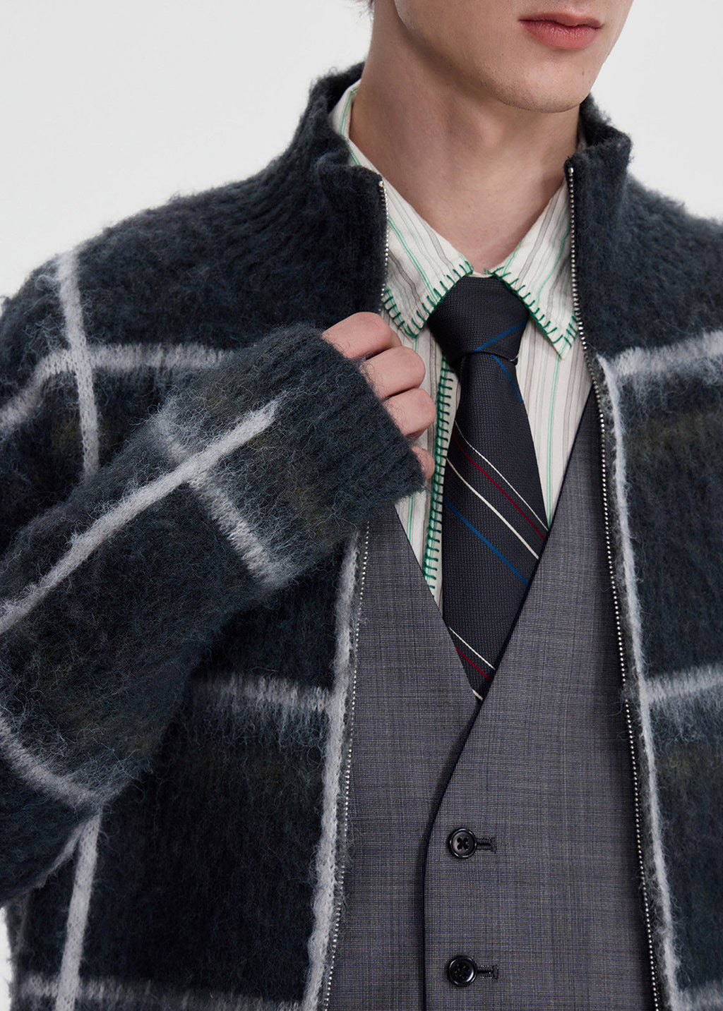 SCRIPT-X PLAID ZIP SWEATER