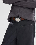 WOOL SPLICED WIDE TROUSERS