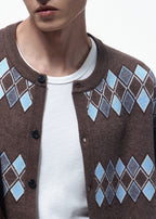 SCRIPT-X ARGYLE ZIP WOOL CARDIGAN