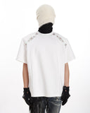 SHOULDER RHINESTONE DECONSTRUCTED SHORT SLEEVE TEE