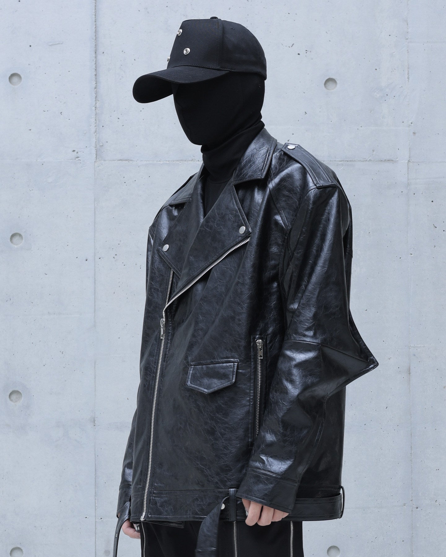 OVERSIZED LAPEL PU BIKER COAT