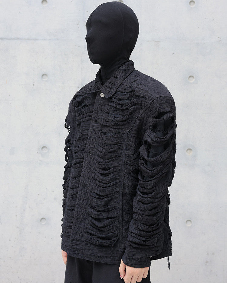 DOUBLE LAYER DISTRESSED FRINGE OPIUM JACKET