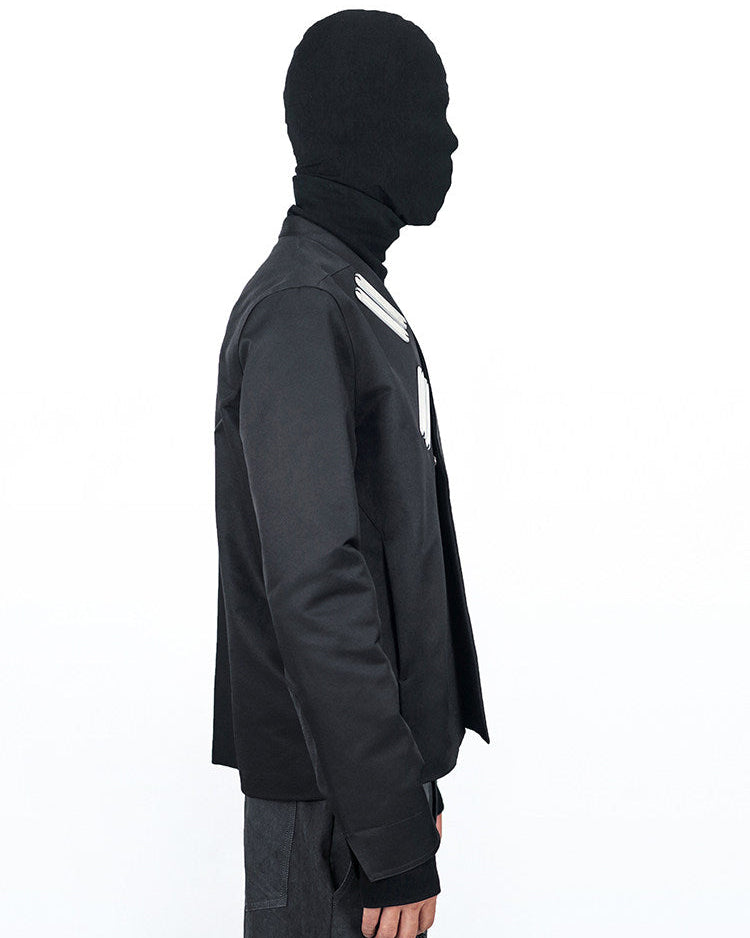 TECH CROPPED METAL PATCH DARK BIKER JACKET