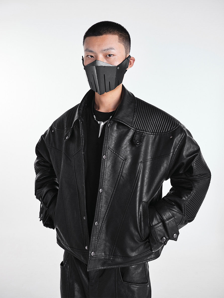 OFF/SC TEXTURED AVANT-GARDE HIGH WAIST BIKER JACKET