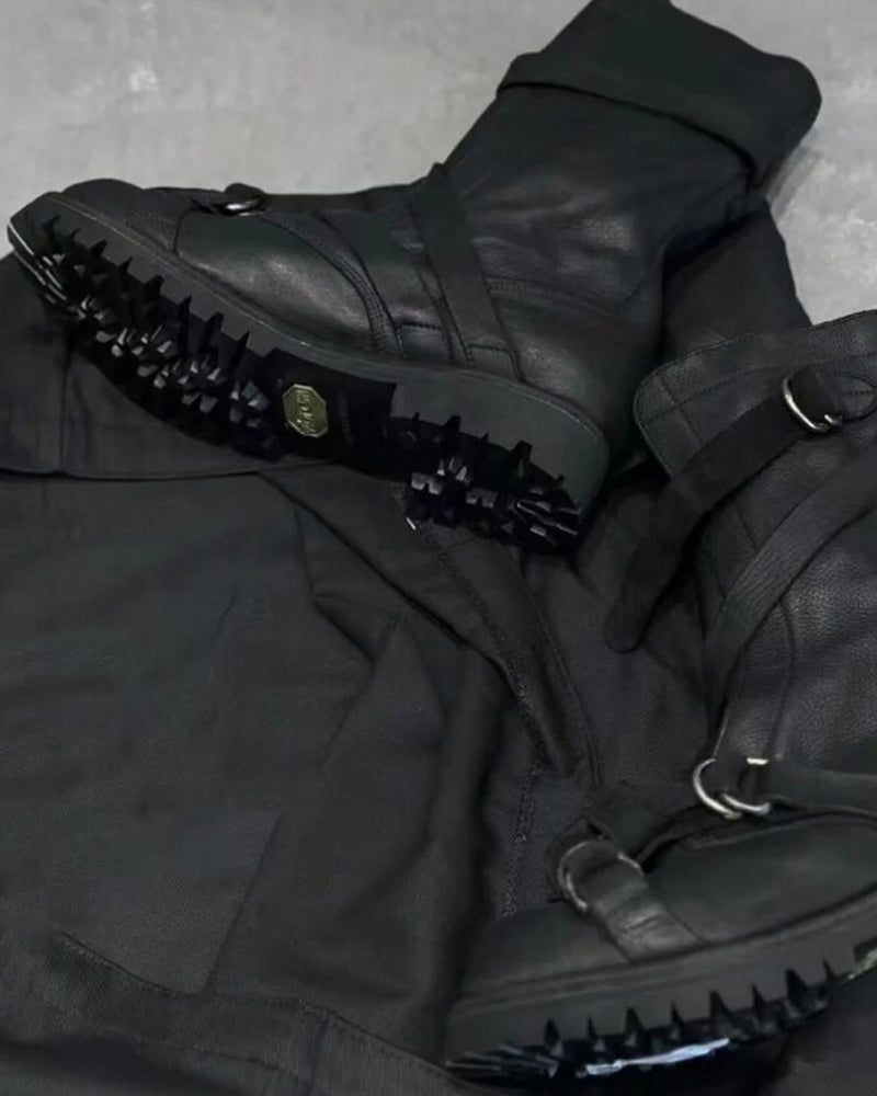 BLACK STRAP BIKER WORK BOOTS