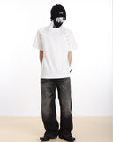SHOULDER RHINESTONE DETAIL DECONSTRUCTED TEE