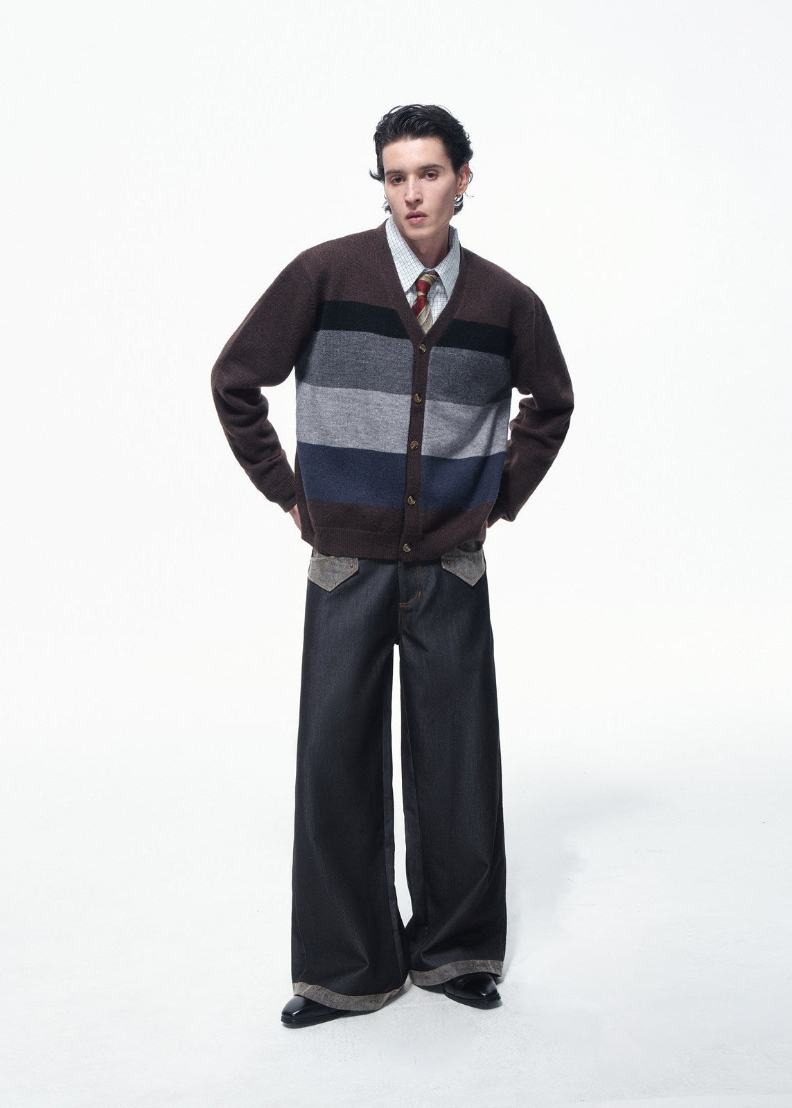 SCRIPT-X STRIPE WOOL CARDIGAN